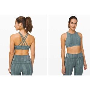 Lululemon Energy Bra High Neck Linear Spray Dye White Deep Ocean Size 10